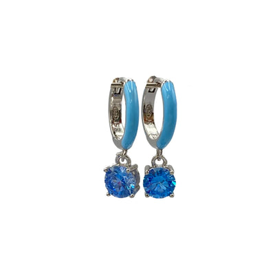 Silver hoop earrings with enamel and zirconia charm