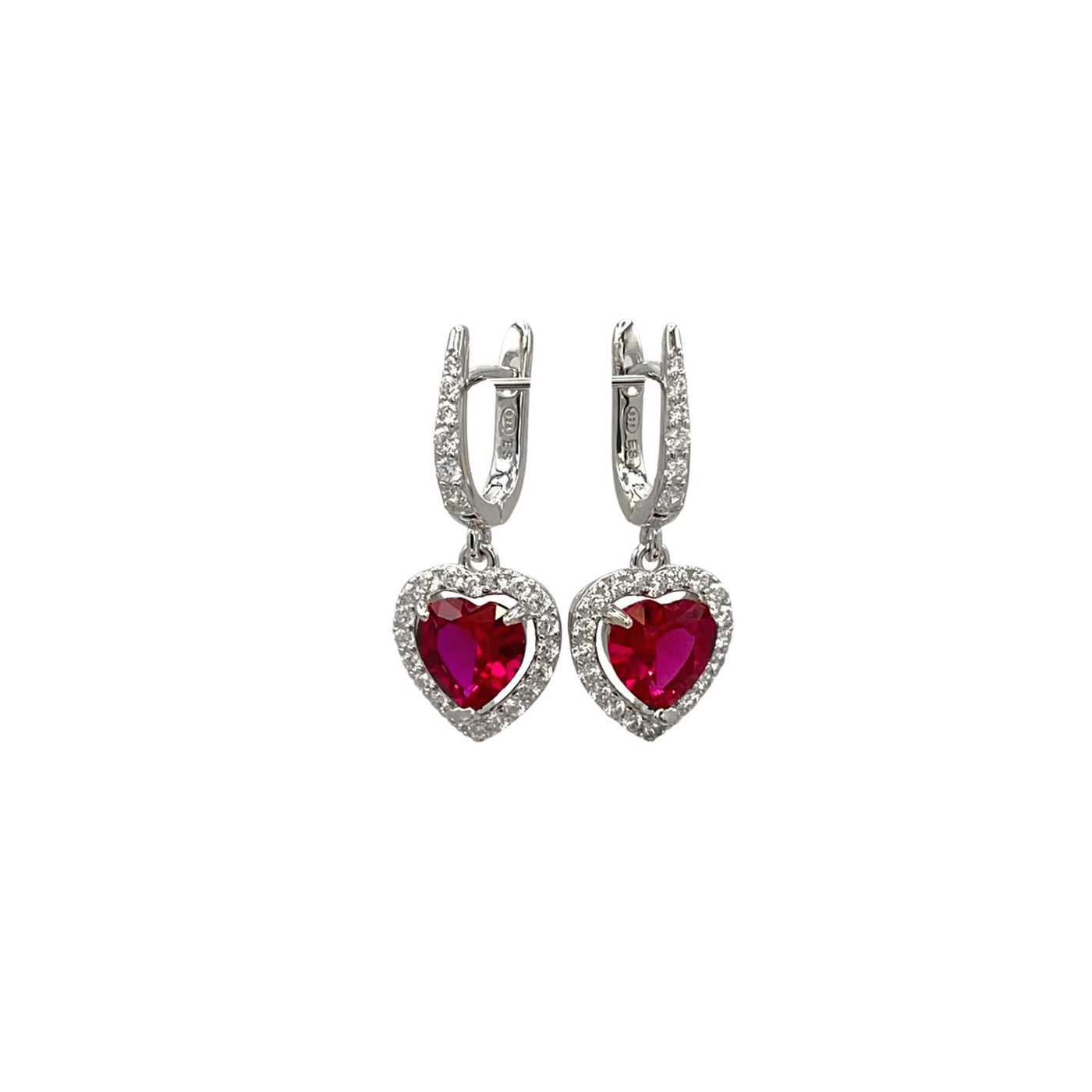 Silver hoop earrings with heart charms