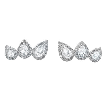 Silver stud earrings with 3 zirconia drops