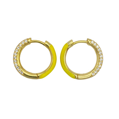 Silver earrings with enamel and zirconia - yellow 18 mm