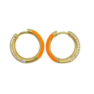 Silver earrings with enamel and zirconia - yellow 18 mm