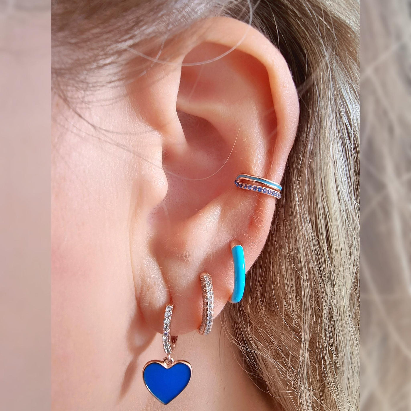 Silver ear cuff with enamel and zirconia
