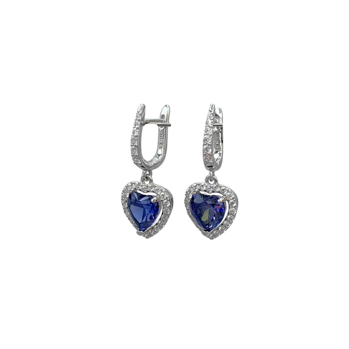 Silver hoop earrings with heart charms