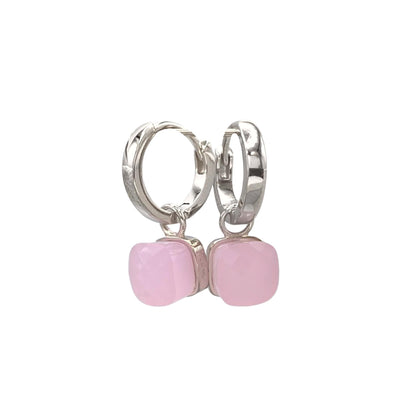 Silver earrings with square stone charm