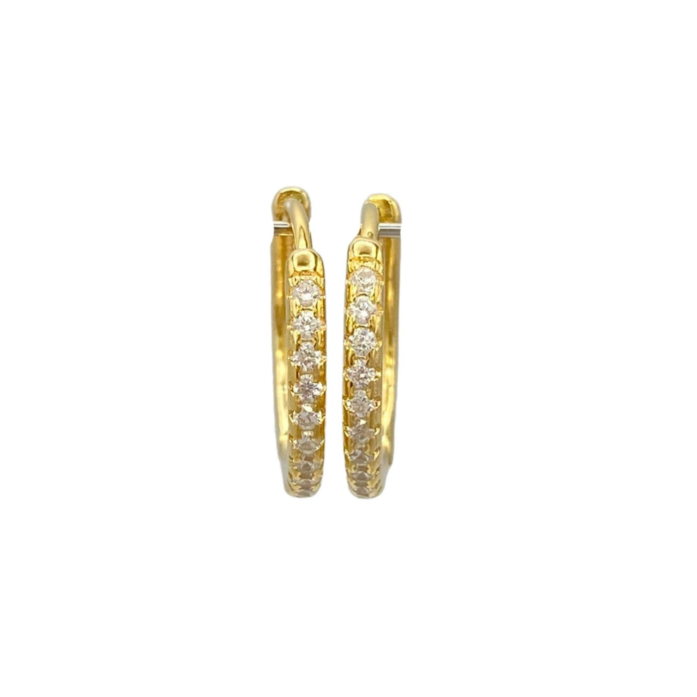 Silver hoop earrings with stones - yellow -15 mm