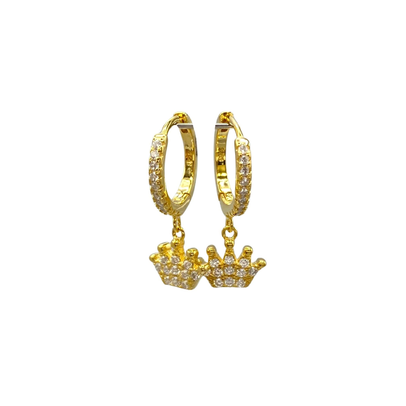 Silver hoop earrings with crown charms