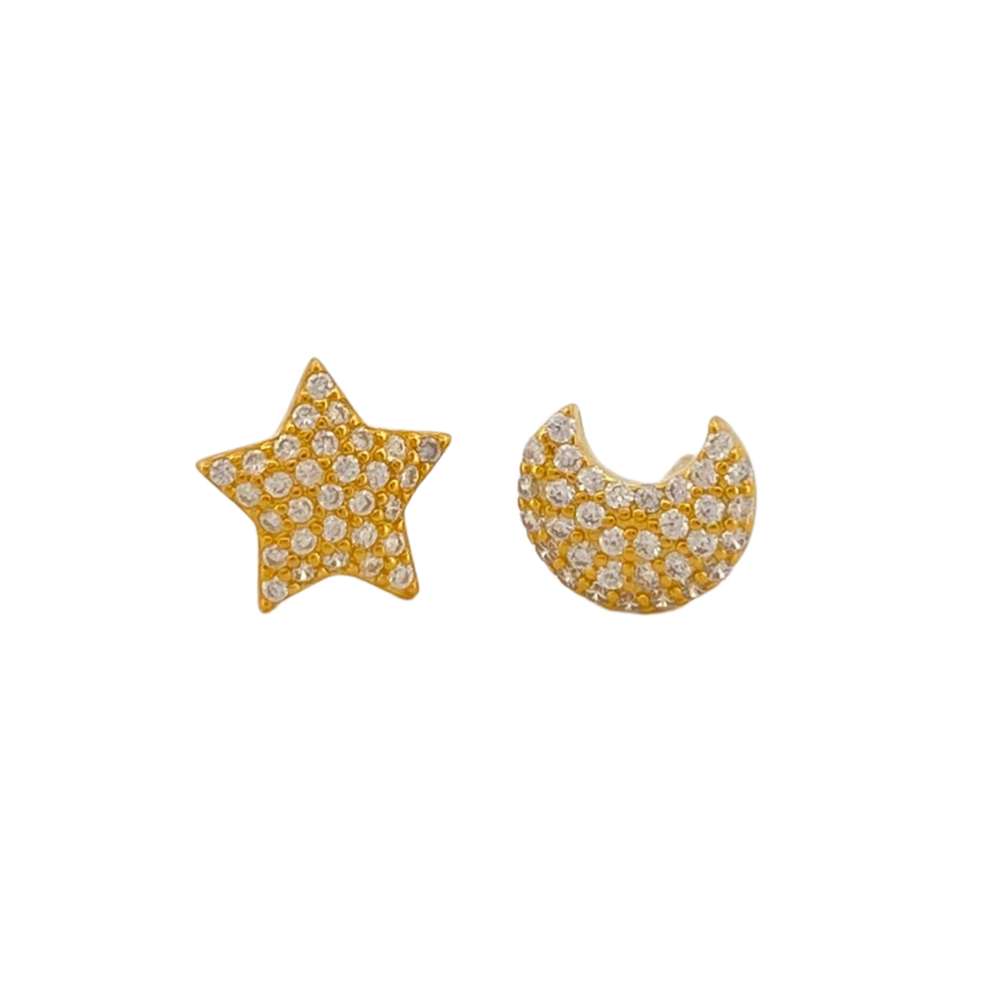 Silver star and moon earrings with cubic zirconia - 8 mm