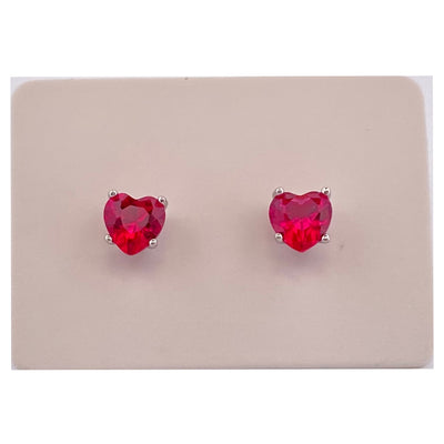 Pack of 5 silver stud earrings with zirconia heart - 5 mm - rhodium