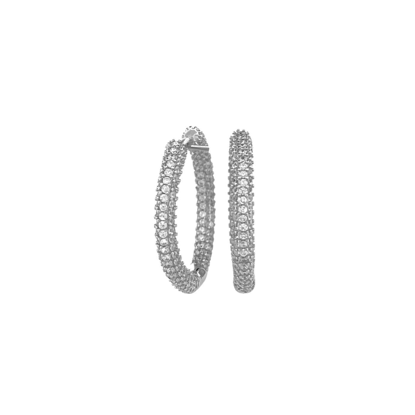 Silver hoop earrings with zirconia pave - 20 mm