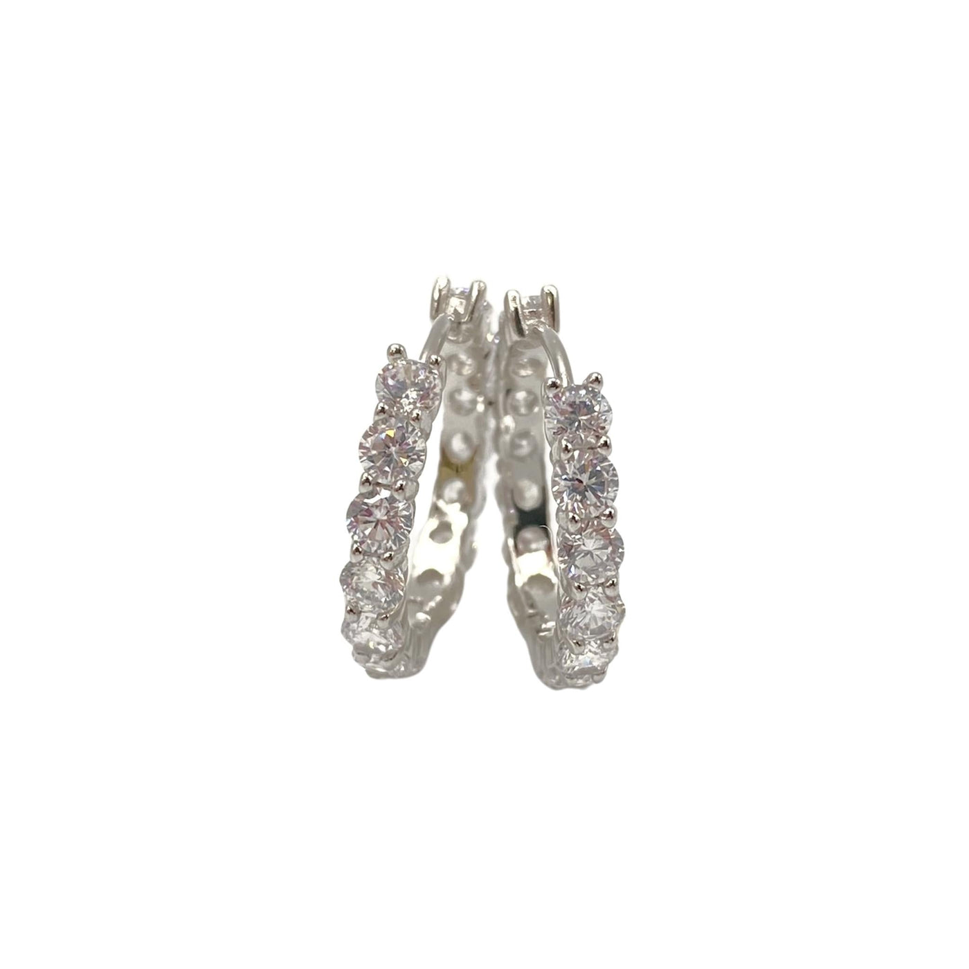Silver hoop earrings with round zirconia - 20 mm