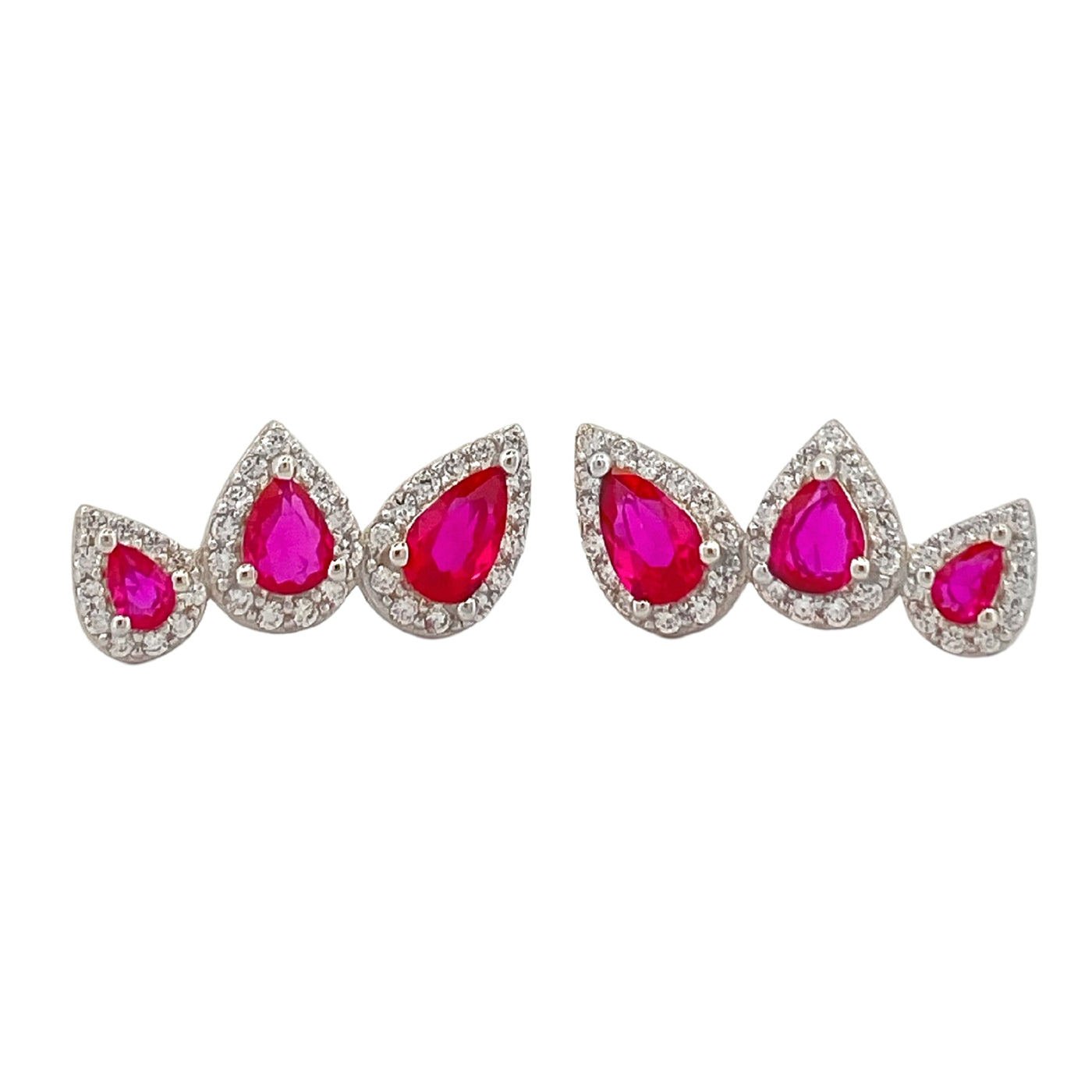 Silver stud earrings with 3 colored zirconia drops
