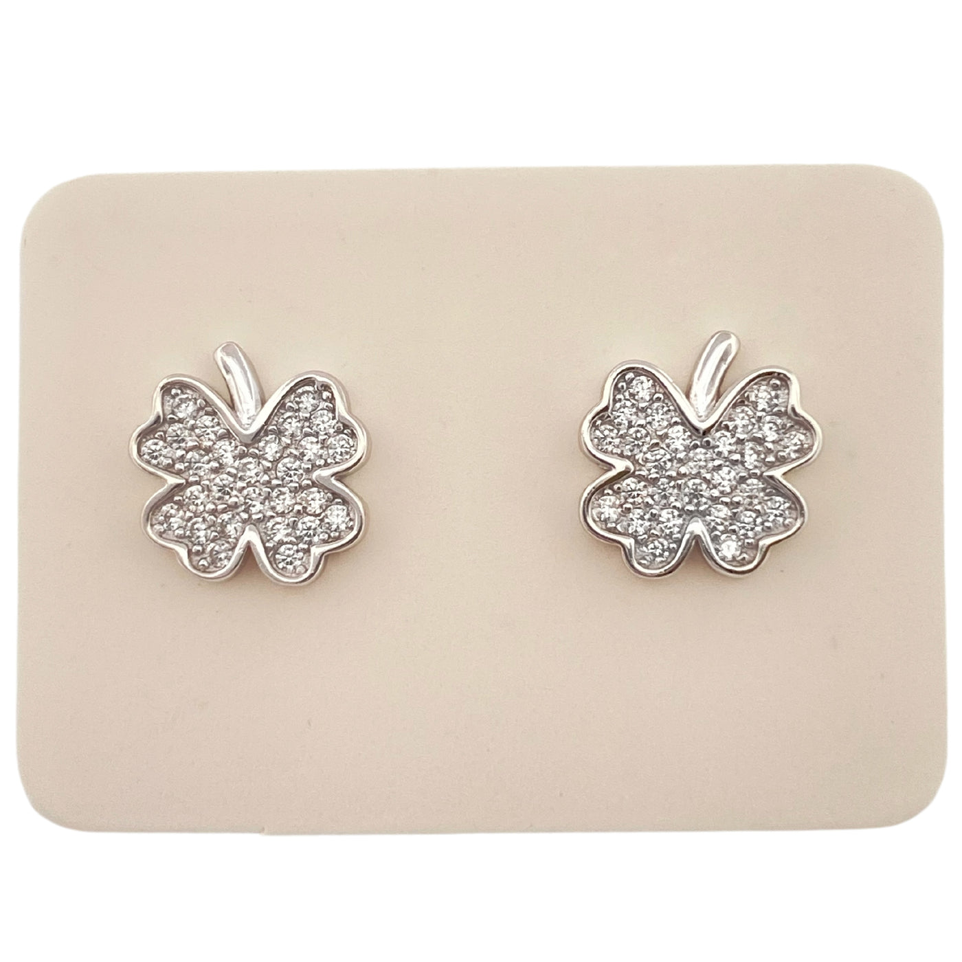 Pack of 5 silver 4-leaf stud earrings with zirconia - 9 mm