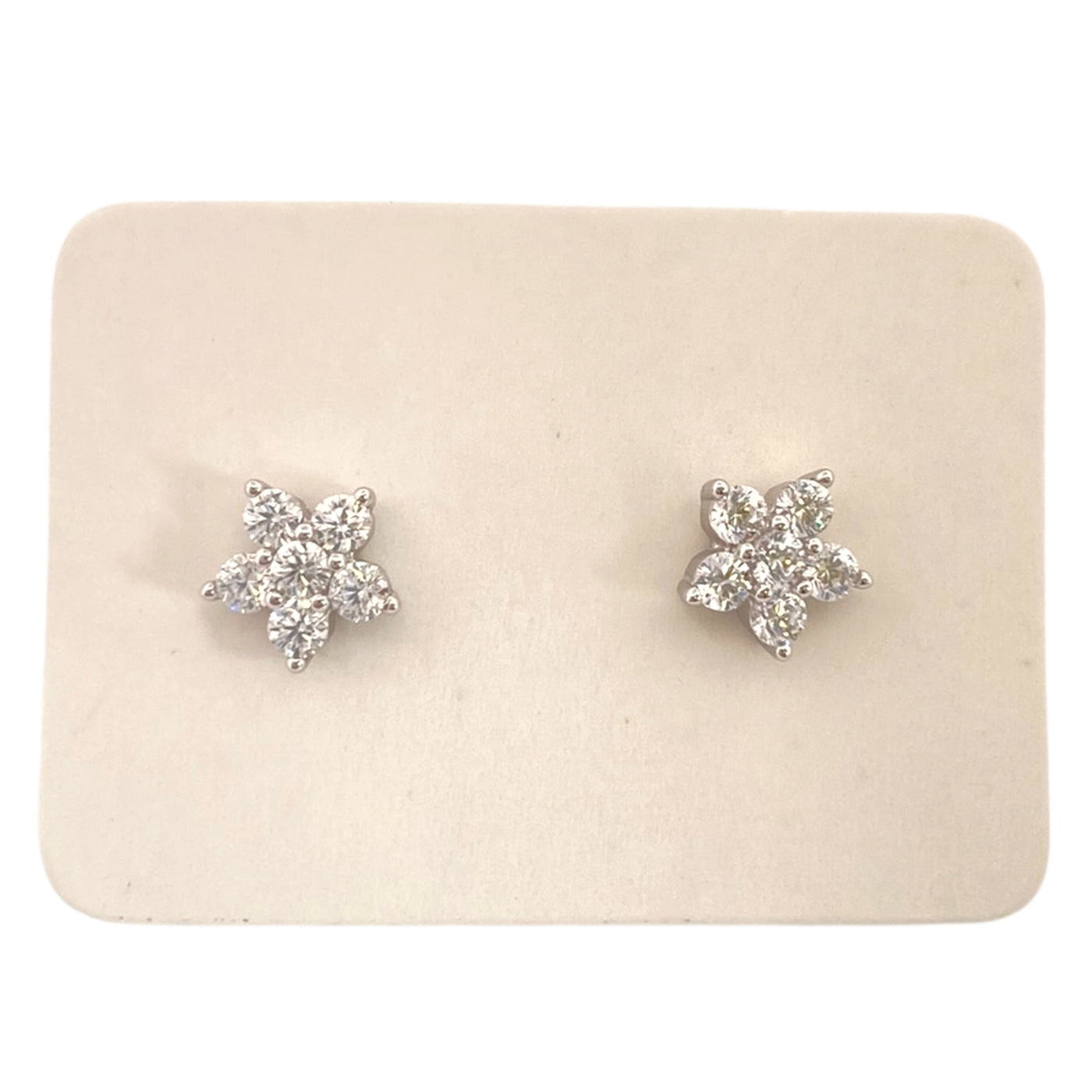 Pack of 5 silver flower stud earrings with cubic zirconia - 6.4 mm
