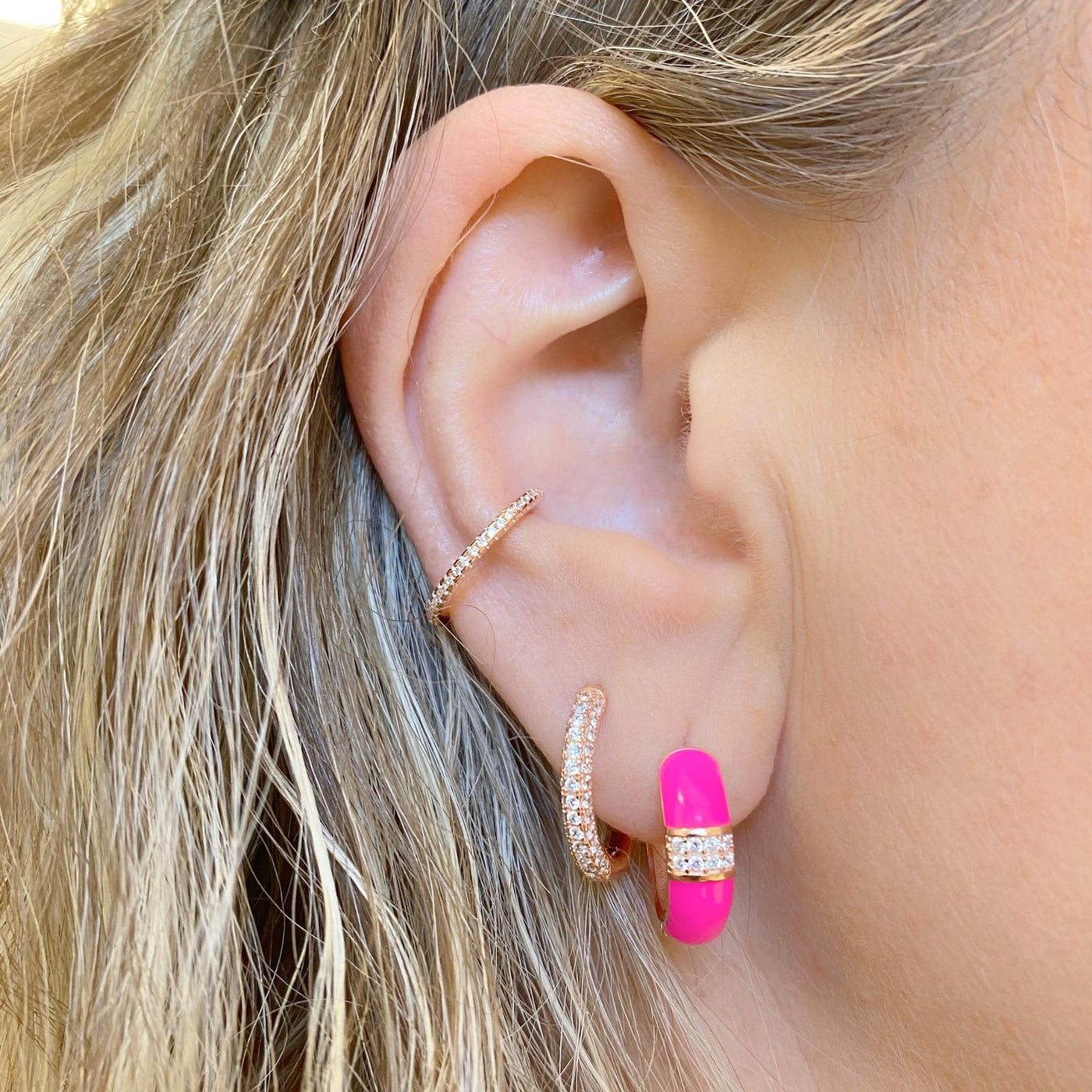 Silver hoop earrings with enamel - 18 mm - rose