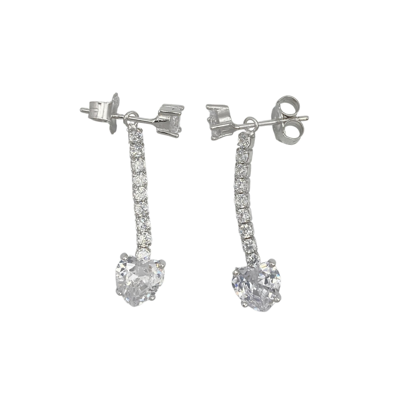 Silver tennis earrings with heart charm