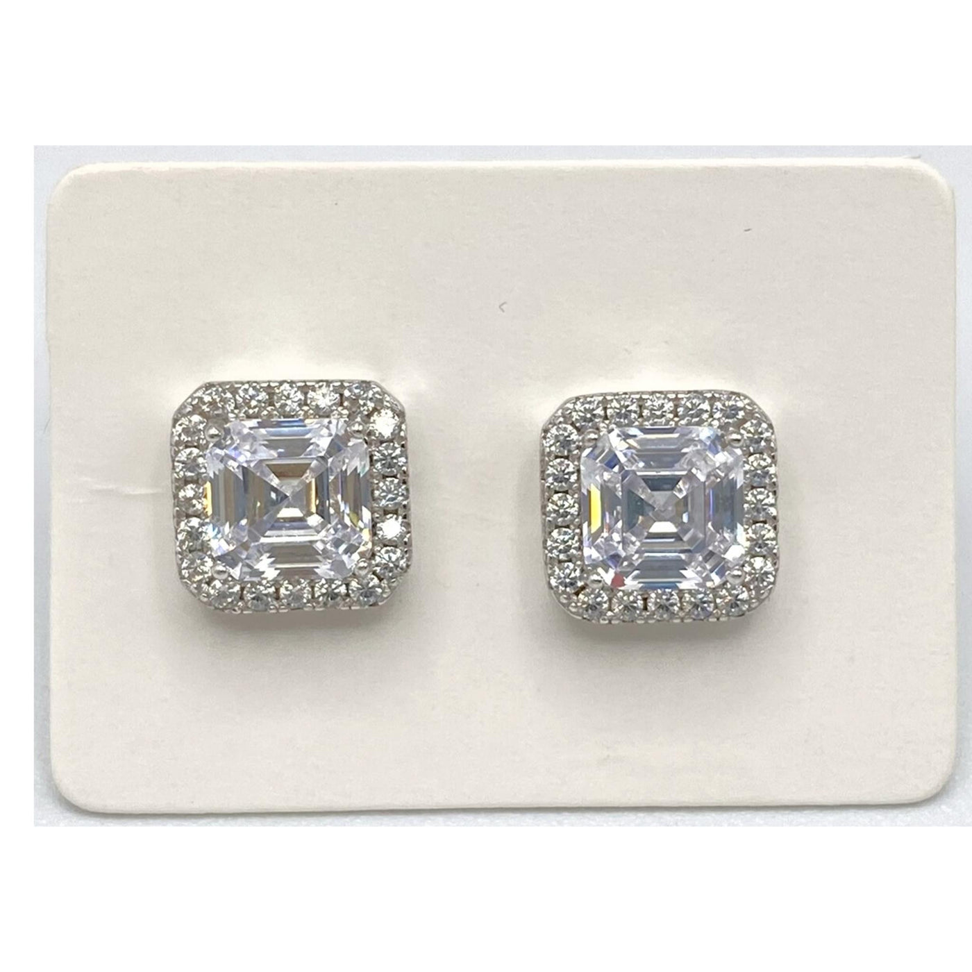 Pack of 5 silver stud earrings with asscher cut stones