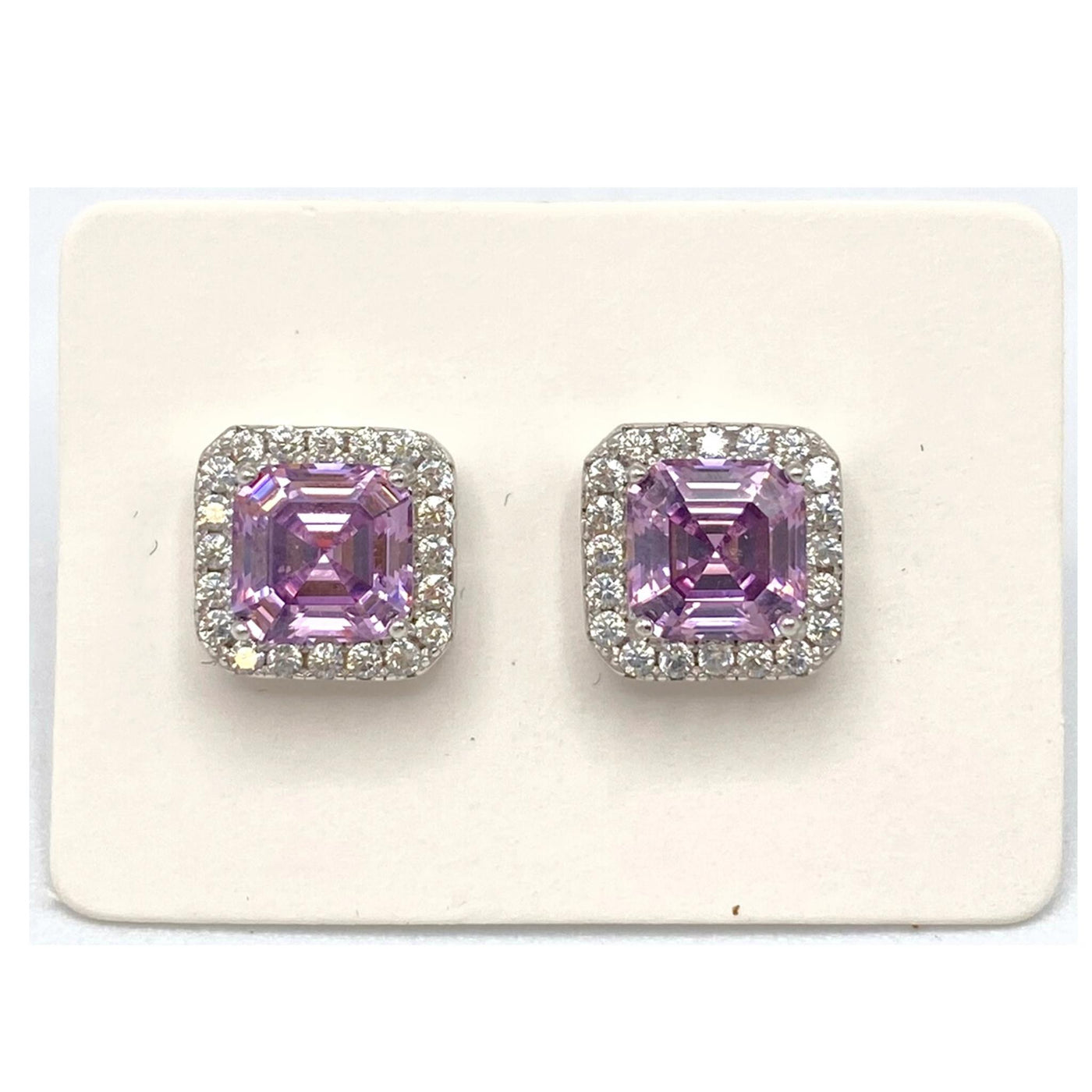 Pack of 5 silver stud earrings with asscher cut stones