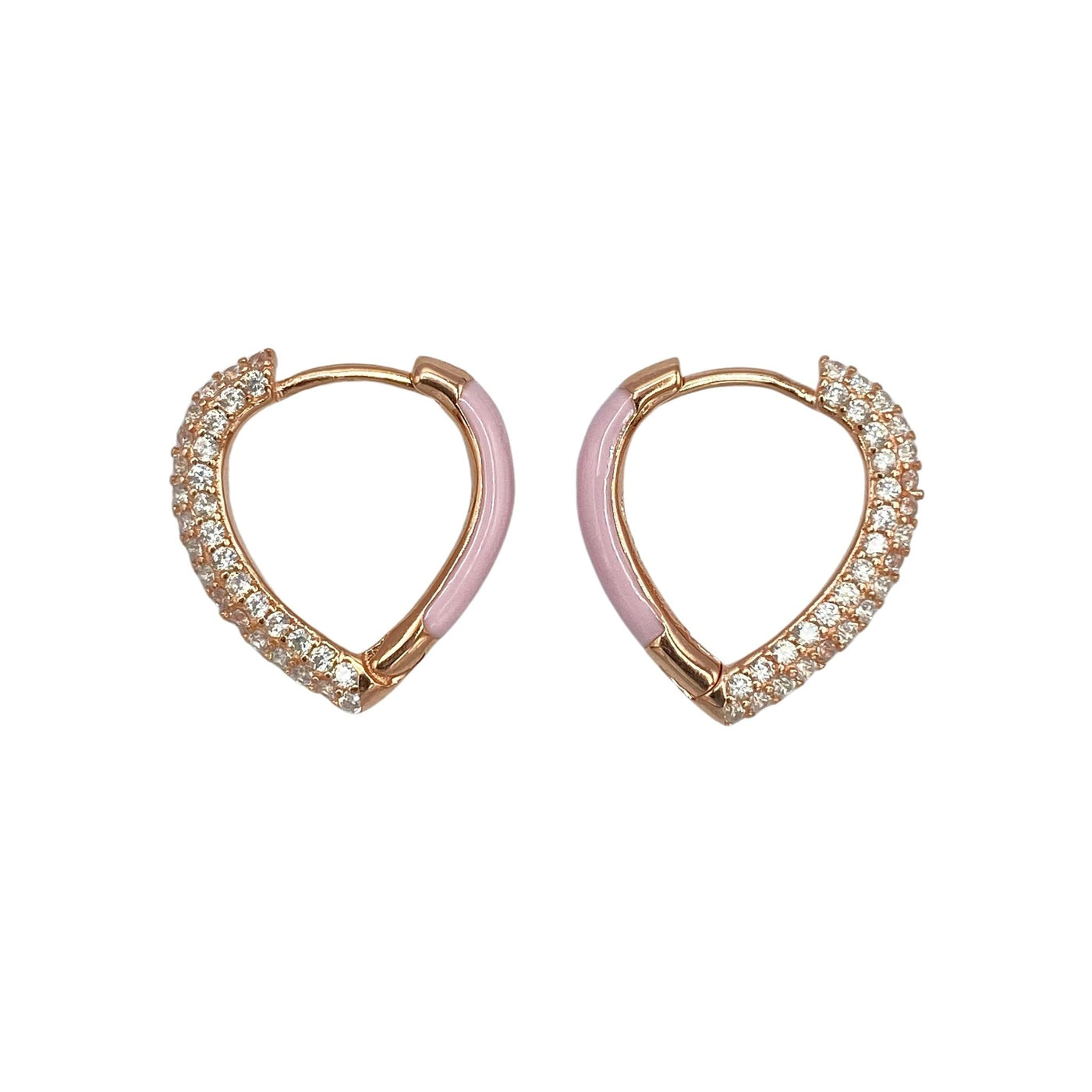 Silver heart-shaped earrings with enamel and zirconia