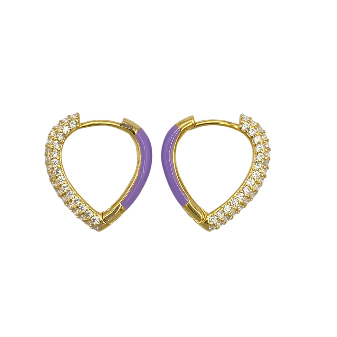 Silver heart-shaped earrings with enamel and zirconia
