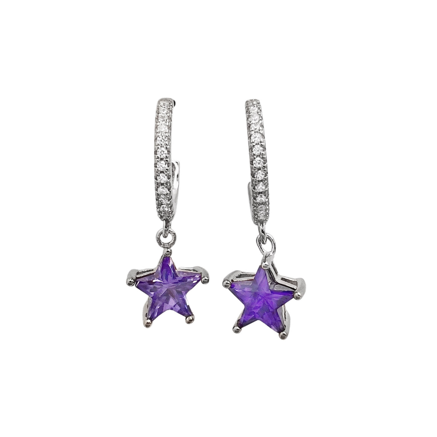 Silver earrings with star charm - 7 mm - rhodium