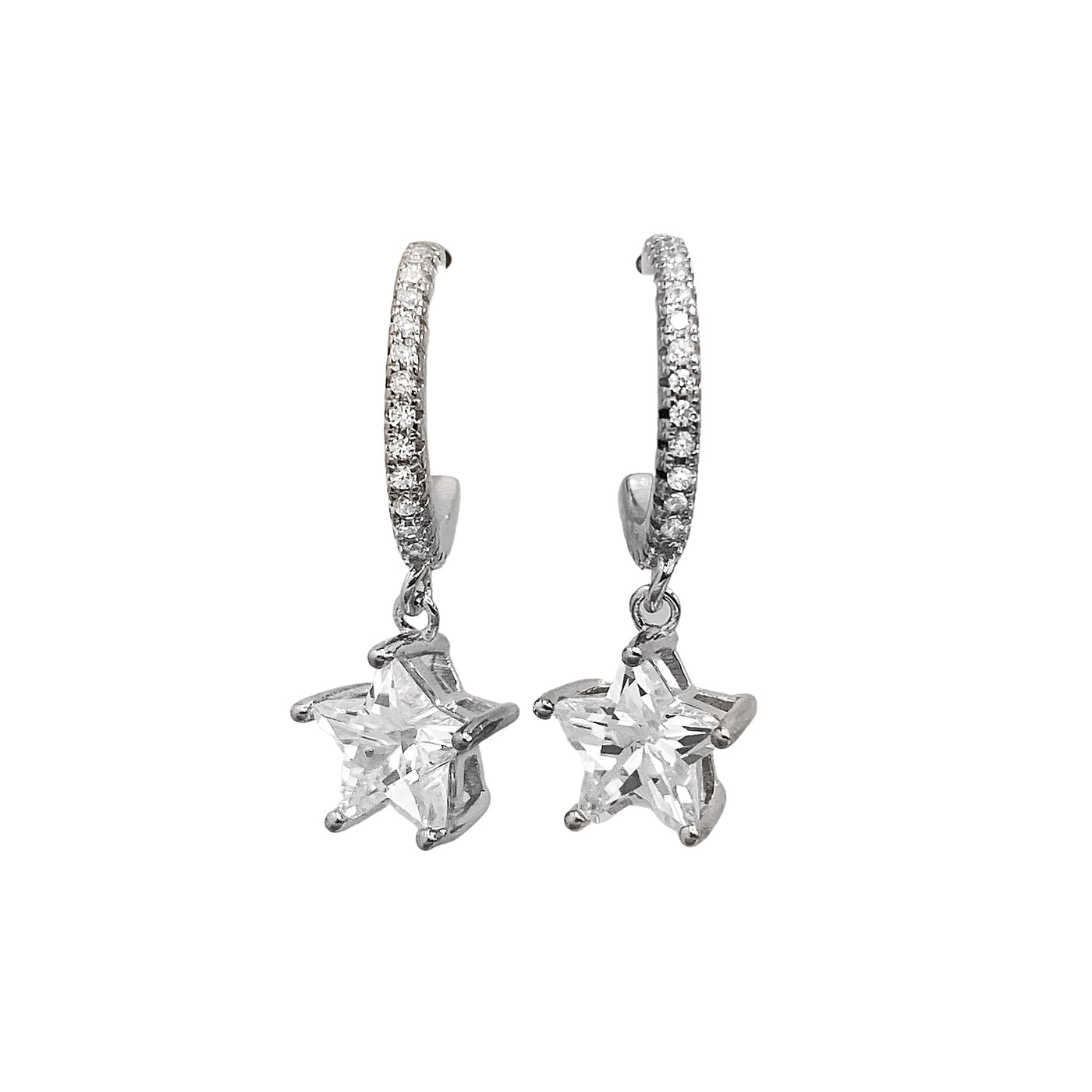 Silver earrings with star charm - 7 mm - rhodium