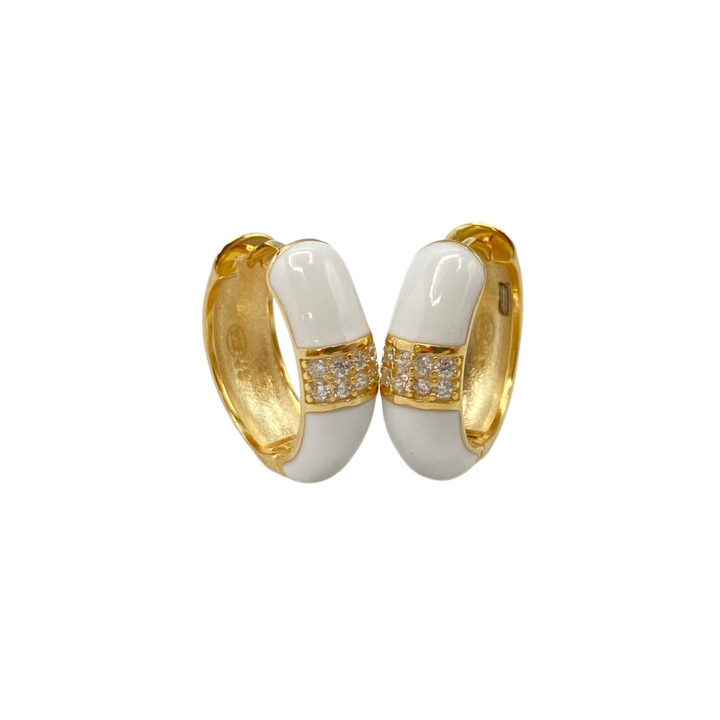 Silver hoop earrings with enamel - 18 mm - yellow