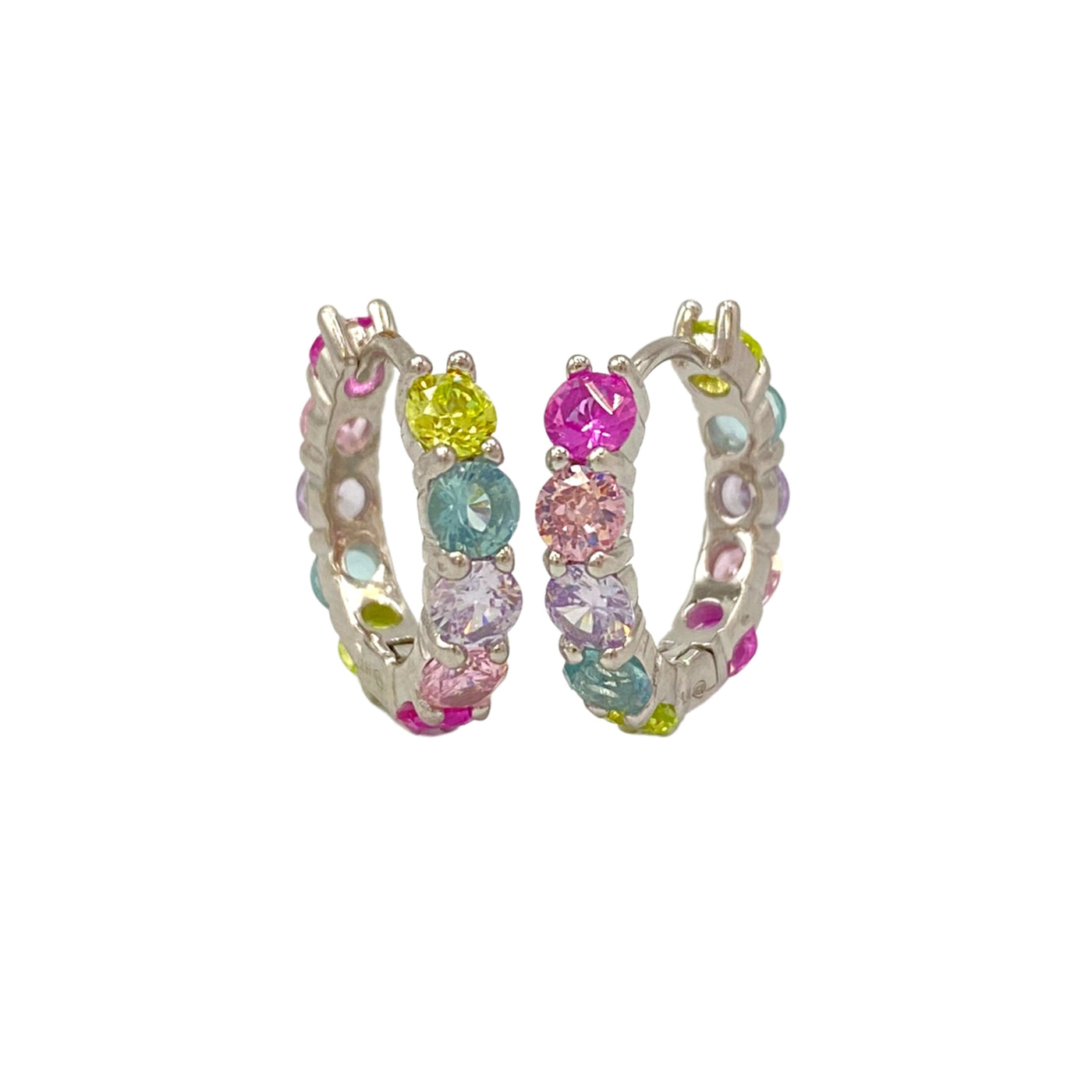 Silver hoop earrings with multicolor stones - 15.50 mm