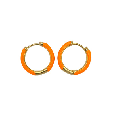 Silver hoop earrings with enamel - yellow - 15 mm