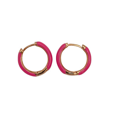 Orecchini a cerchio in argento con smalto - rosa - 15 mm