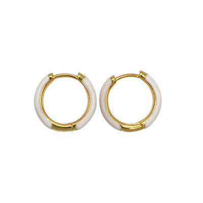 Silver hoop earrings with enamel - yellow - 15 mm