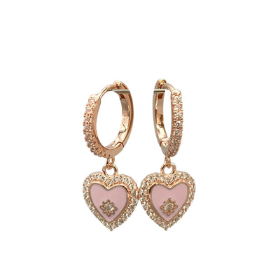 Silver earrings with enamel heart charm