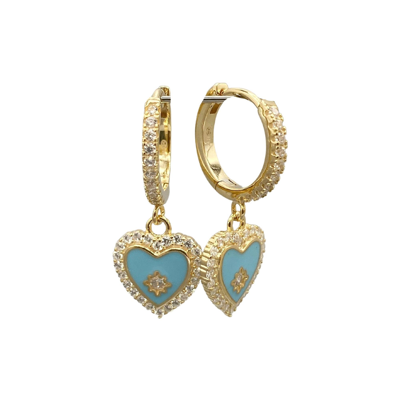 Silver earrings with enamel heart charm