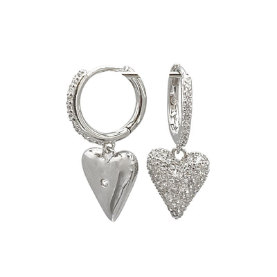Silver hoop earrings with heart charm