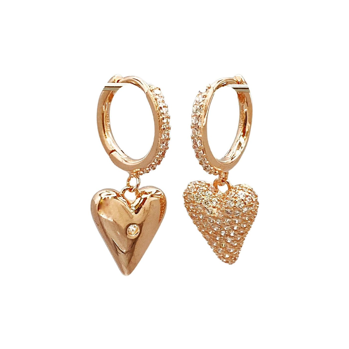 Silver hoop earrings with heart charm
