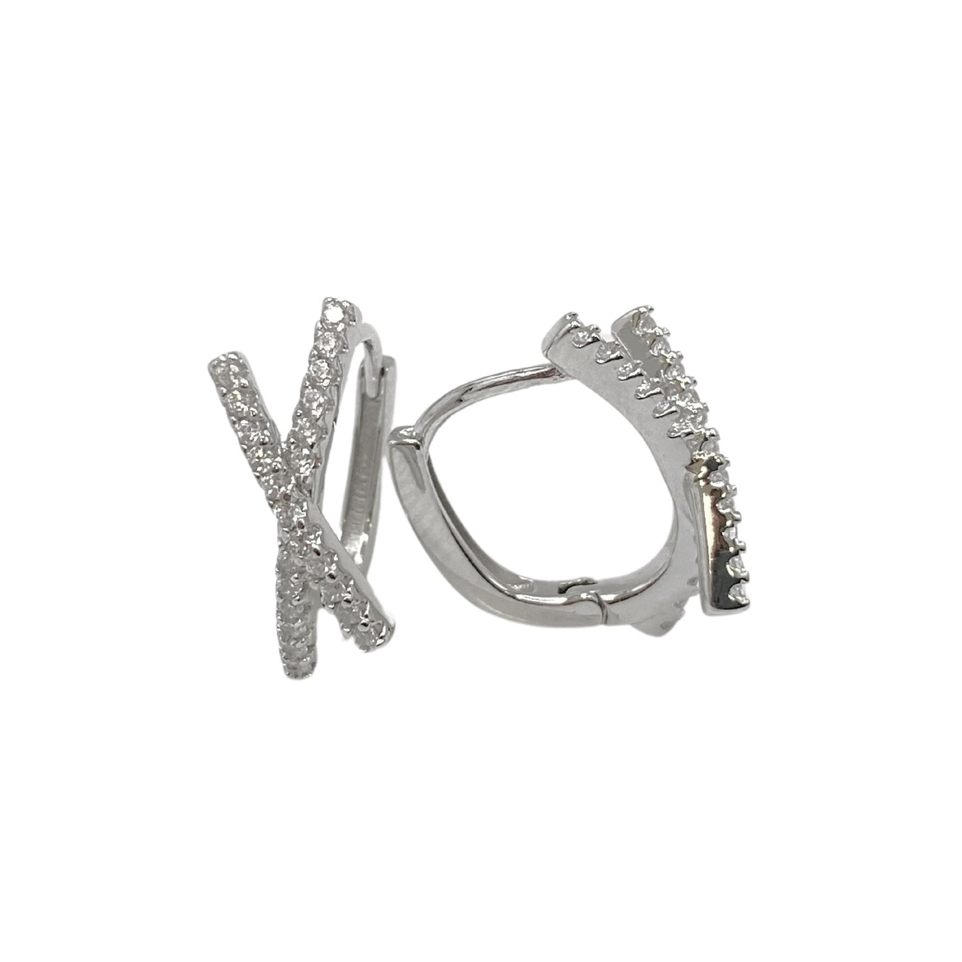 Silver hoop earrings with zirconia cross
