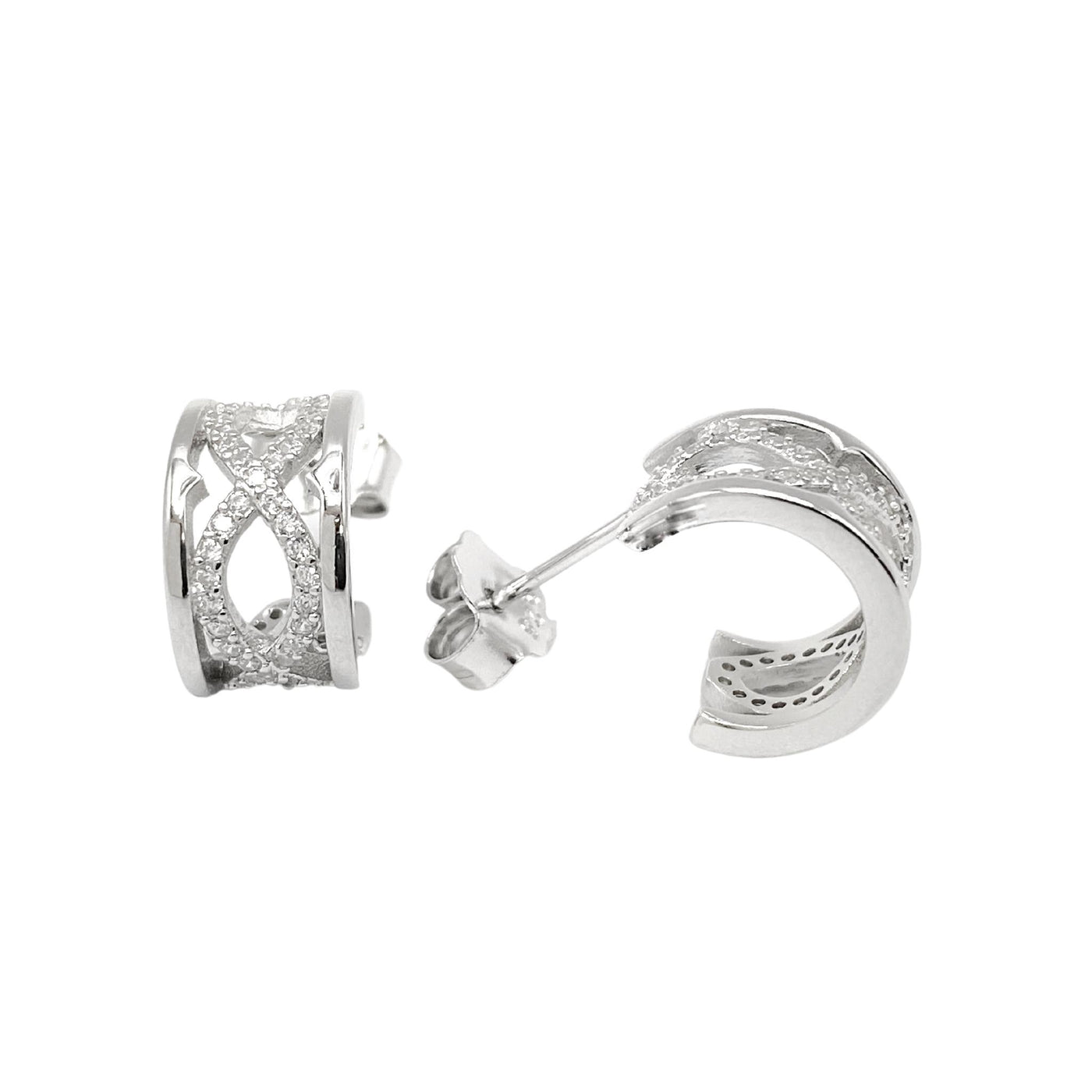 Silver huggie hoop earring with infinite - 11.30 mm