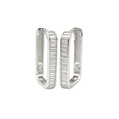 Silver earrings with rectangle white zirconia