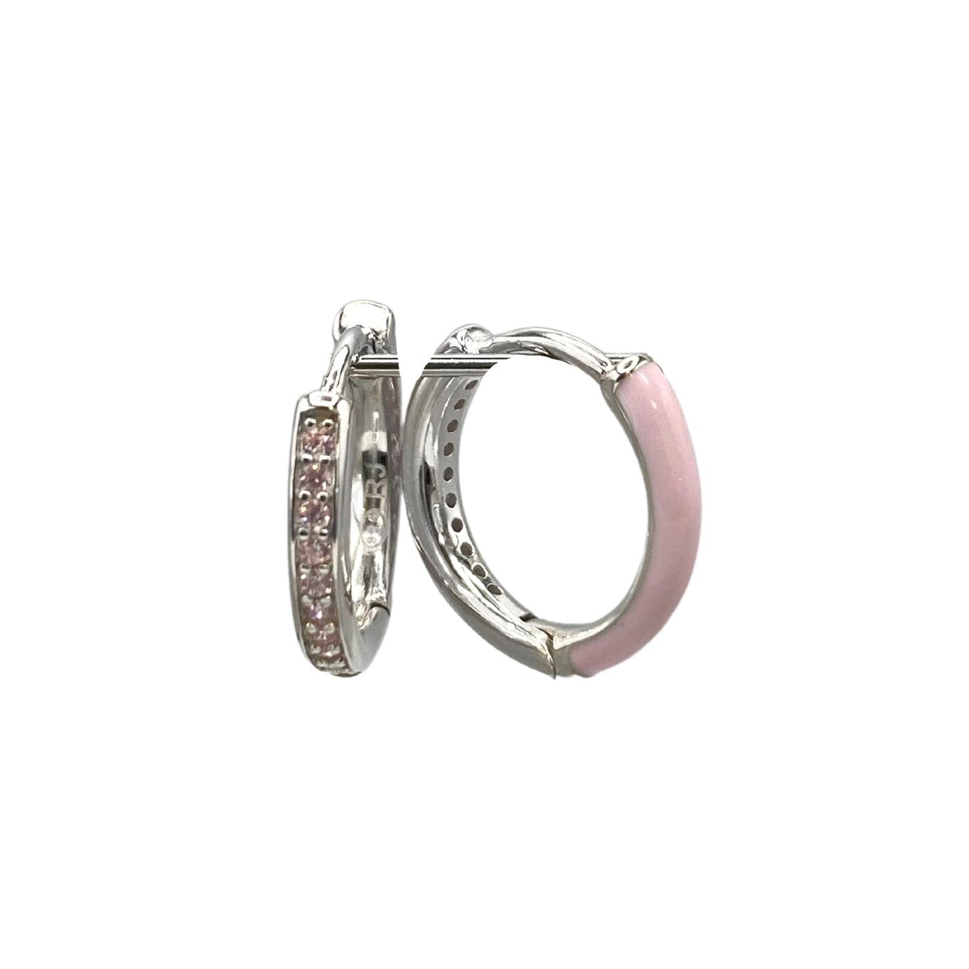 Silver hoop earrings with enamel - rhodium - 12.5 mm