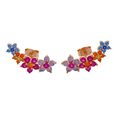 Silver earrings with colored zirconia flowers