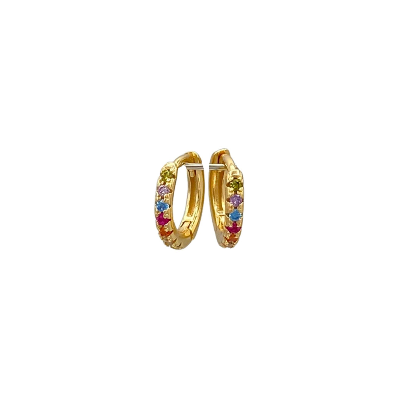 Silver hoop earrings with stones - yellow - 10 mm