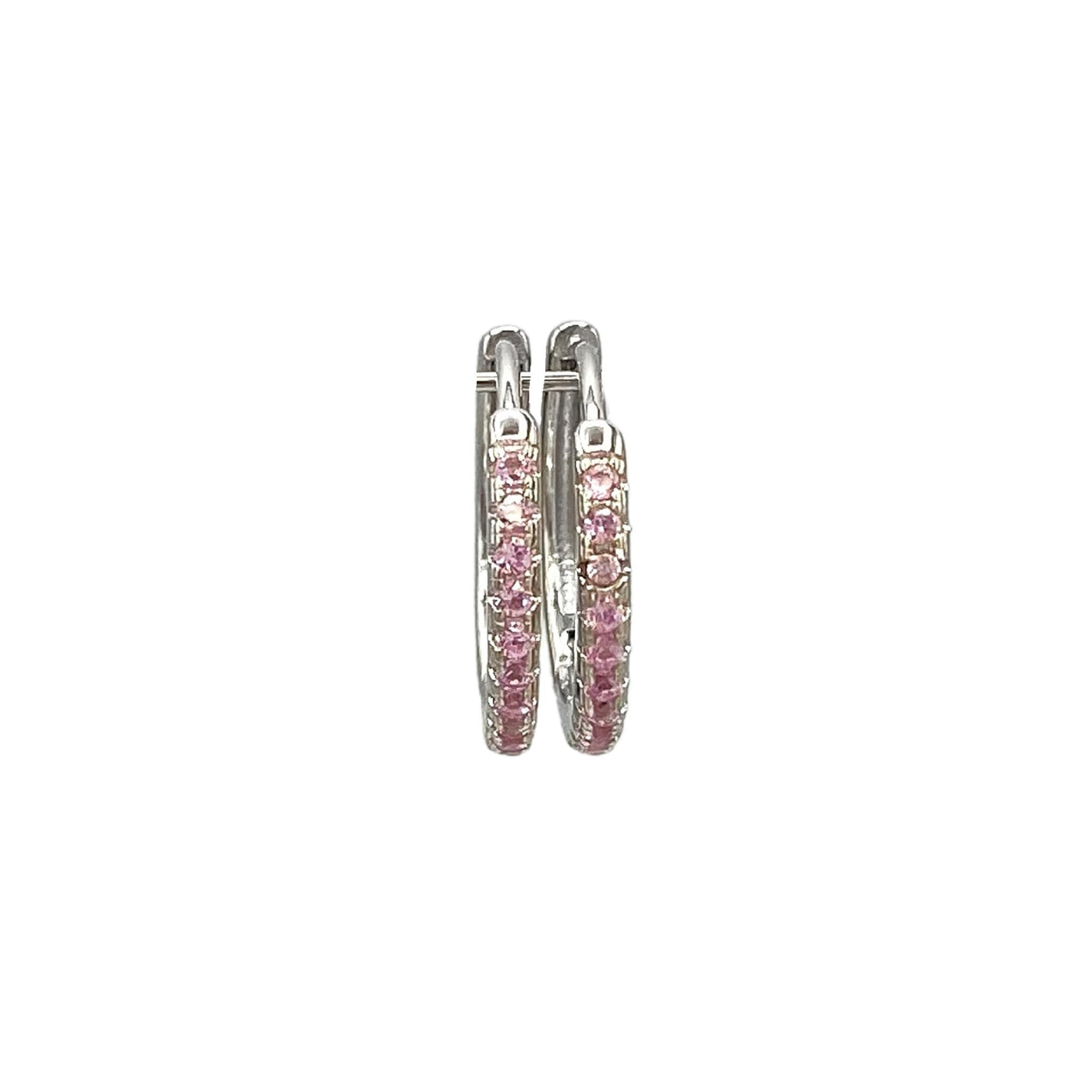 Silver hoop earrings with stones - rhodium -15 mm