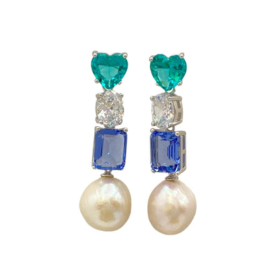 Silver drop earrings with baroque pearl