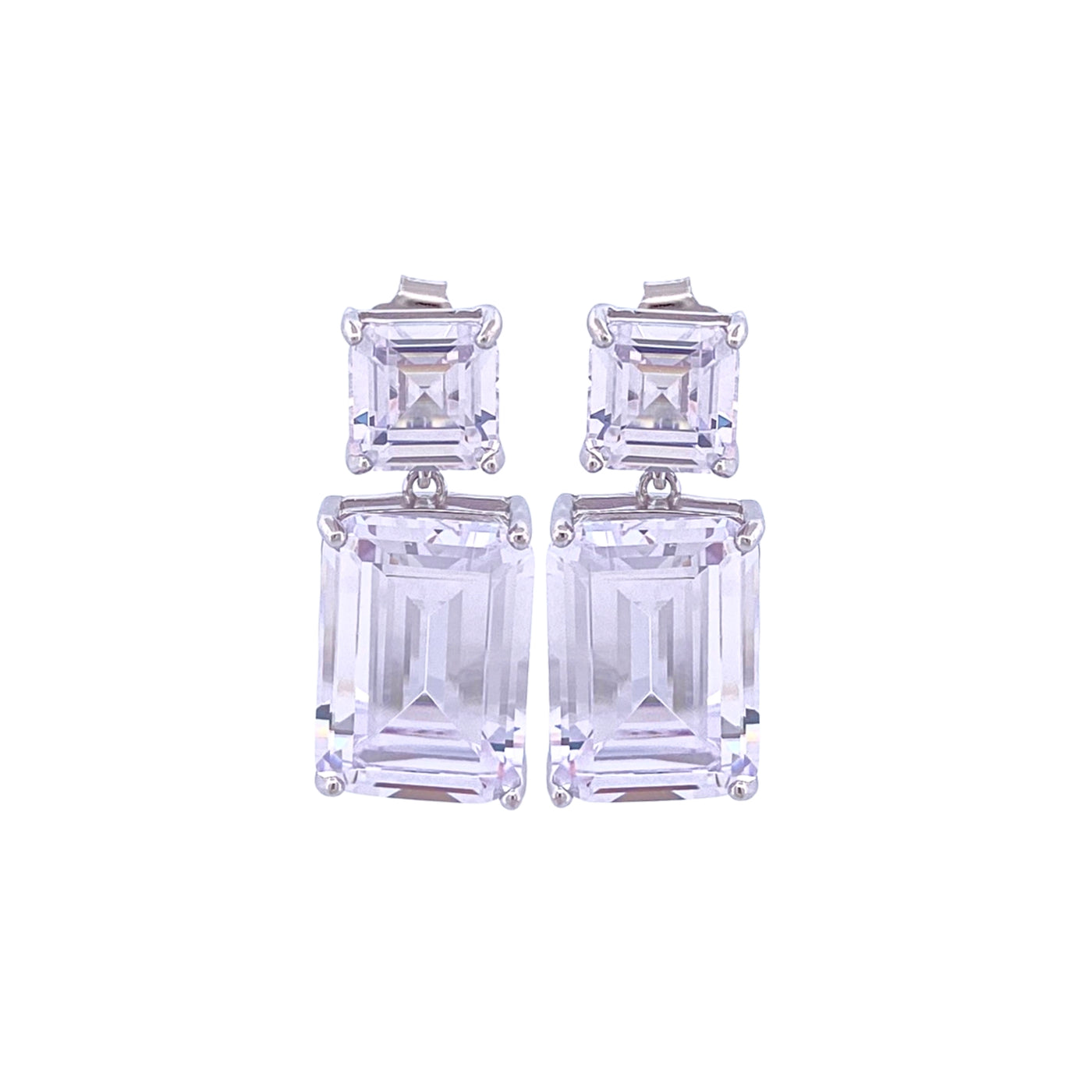Silver earrings with 2 big rectangular zirconia