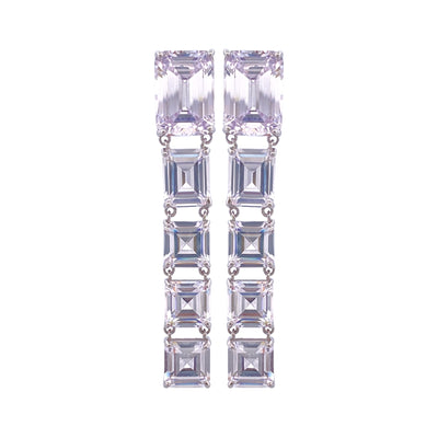 Silver drop earrings with big rectangular zirconia