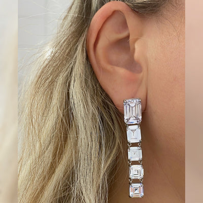 Silver drop earrings with big rectangular zirconia