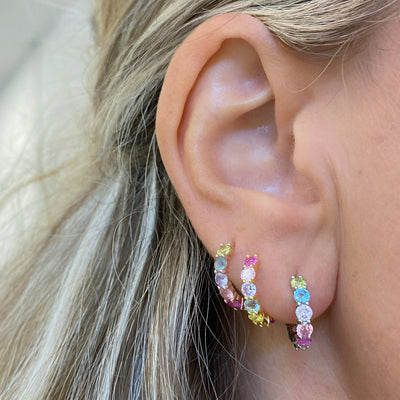 Silver hoop earrings with multicolor stones - 15.50 mm