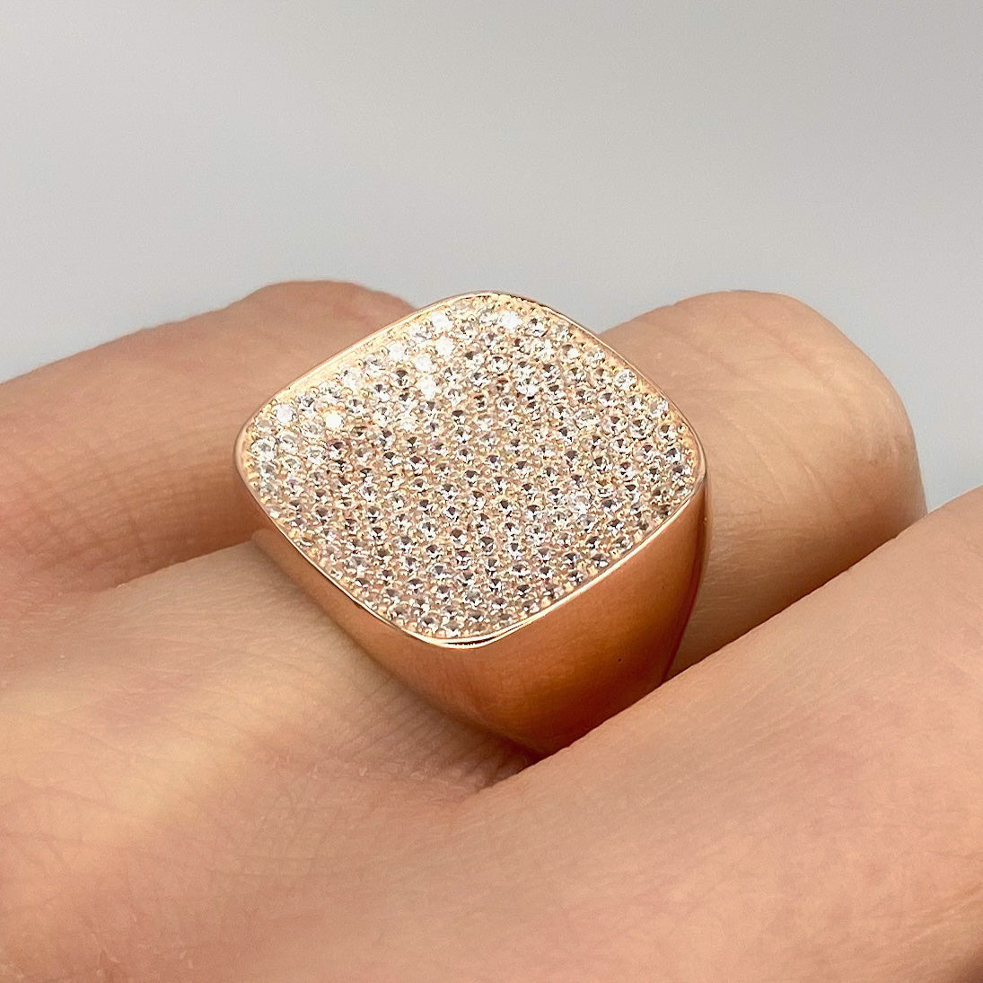 Bright silver square ring with white cubic zirconia