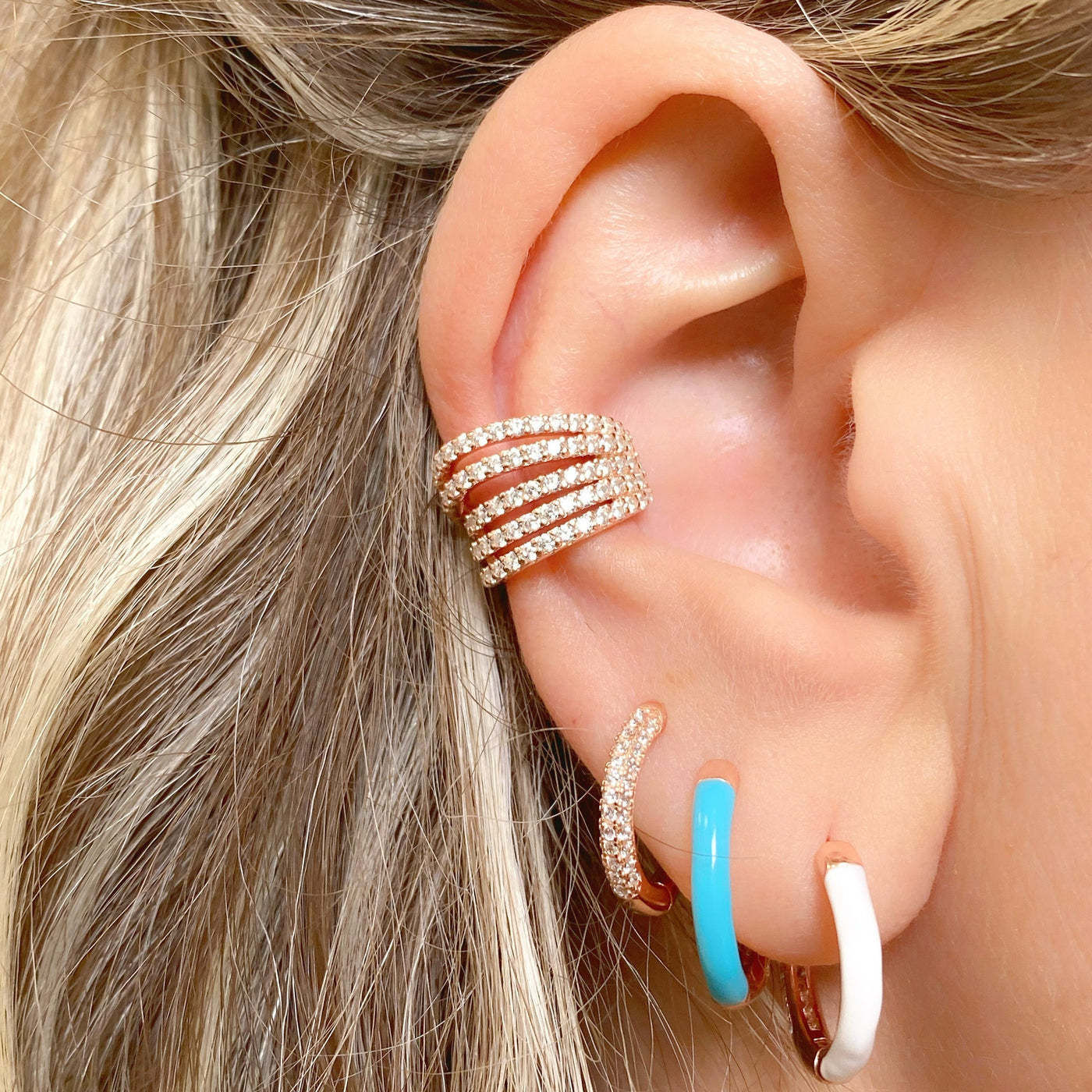Ear cuff in argento con clip e zirconi