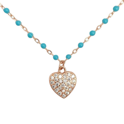 Silver enamel necklace with heart charm