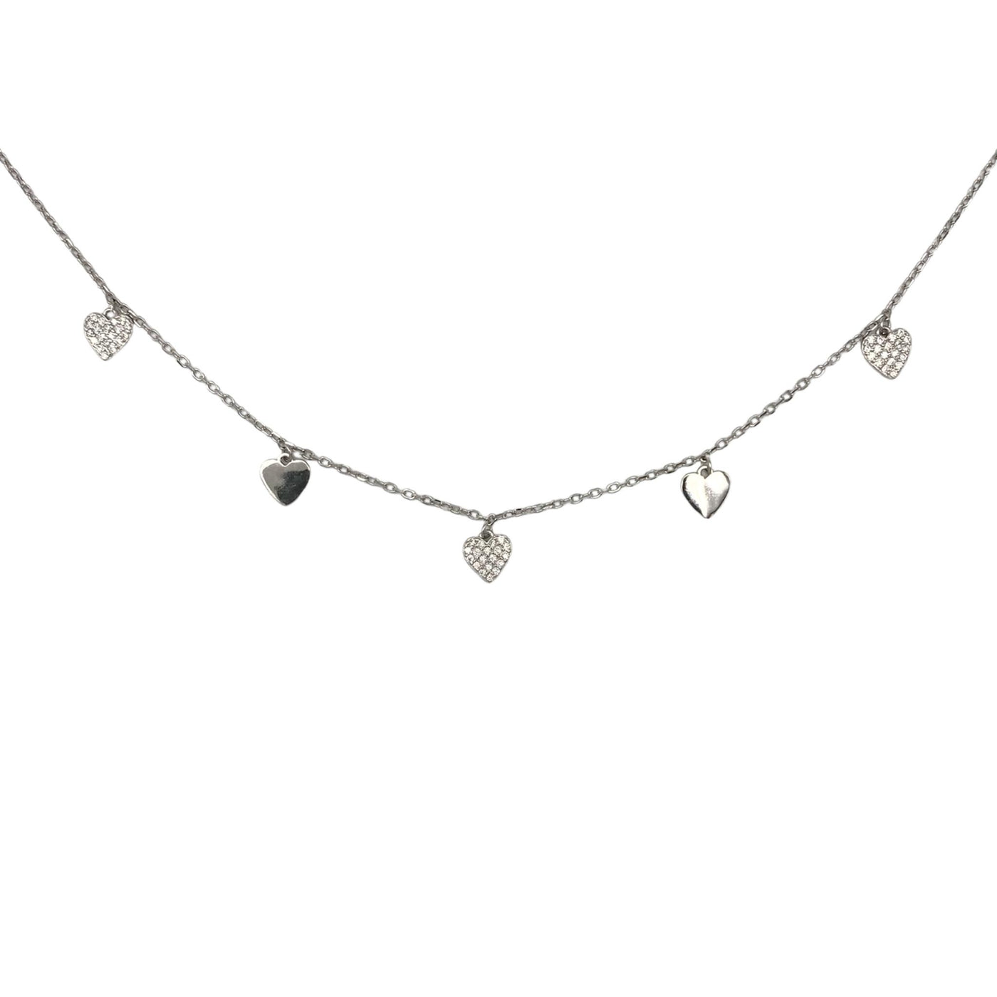 Silver hearts charms necklace